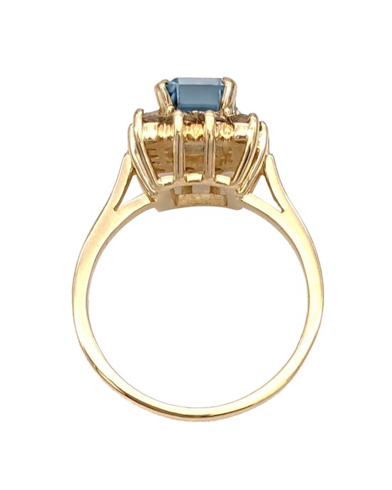 Emerald Cut Swiss Blue Topaz and Diamond Halo Ring